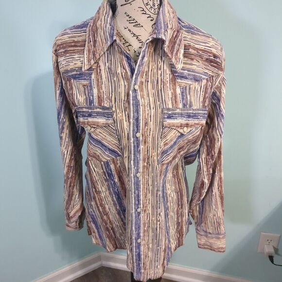 rapper western shirt corduroy stripe Pearl snap Multicolor USA cowboy rodeo medi - Picture 1 of 5